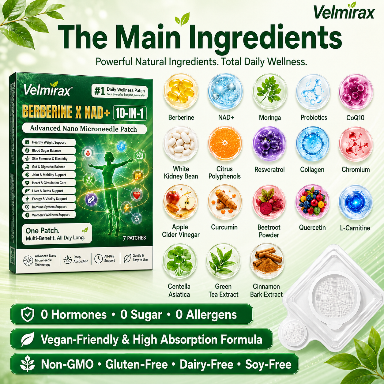 Velmirax® Moringa Berberine 10-IN-1 Advanced Nano Microneedle Patch